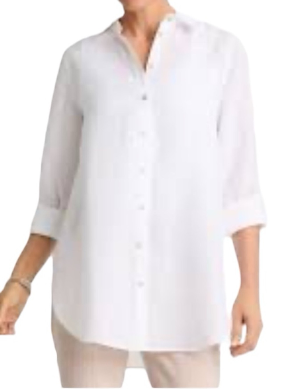 Chico's No-Iron Linen Button Down Shirt White Size 1 Medium 3/4 Sleeve